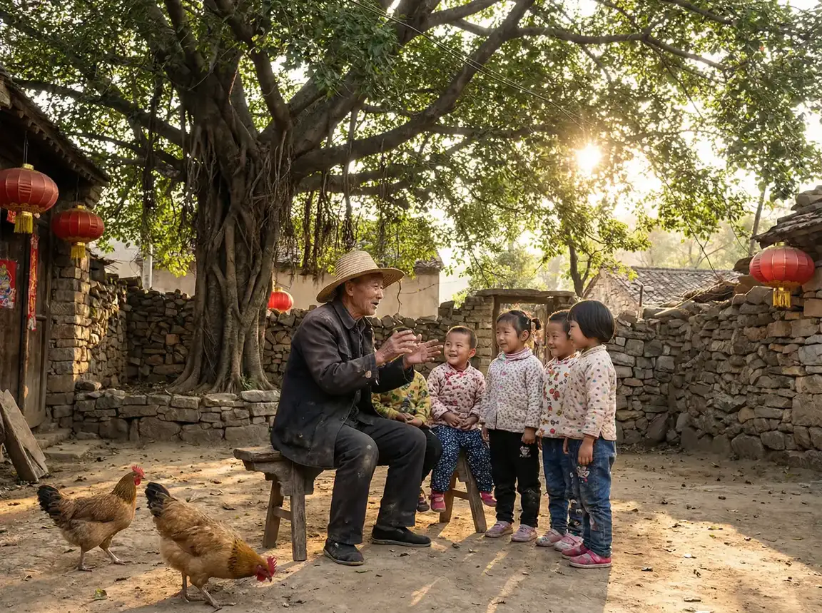 老人在大榕树下给孩子们讲故事 - 确有情(高干 婚后)既望阅读 乡村记忆